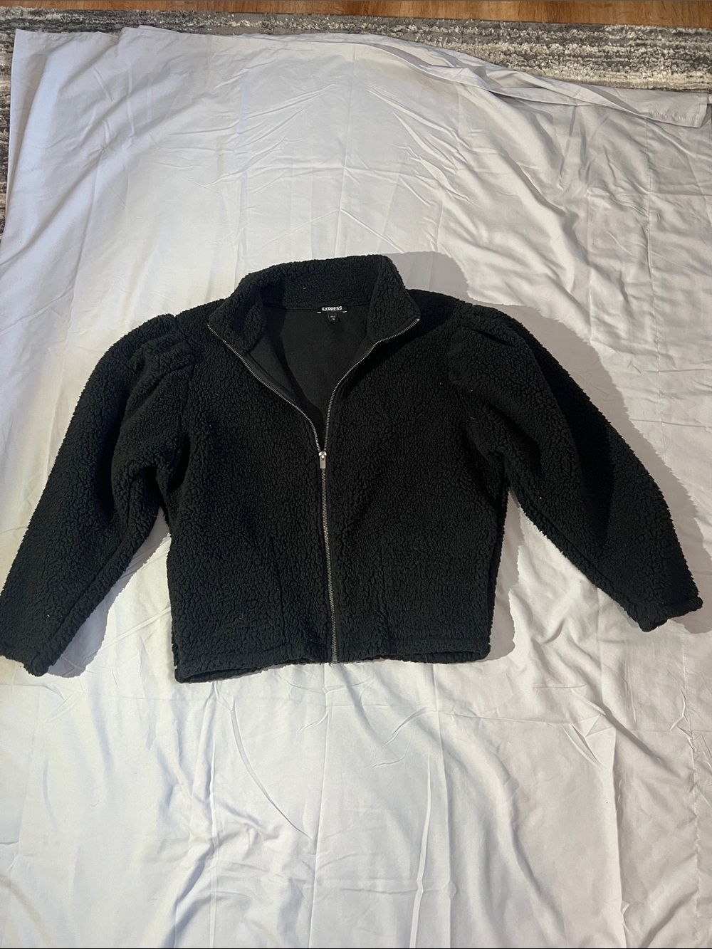 Express Black Teddy Sherpa Zip Jacket